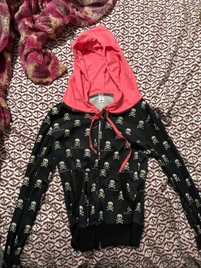Black Hoodie with Skulls size 0 Pink Hood